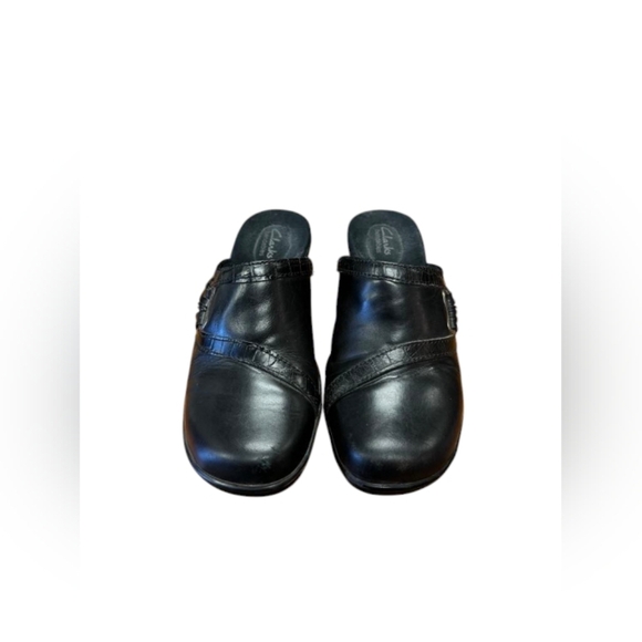 Clarks Bendables Clogs EUC Black Leather Slip On Size 8 1/2 - Picture 3 of 7